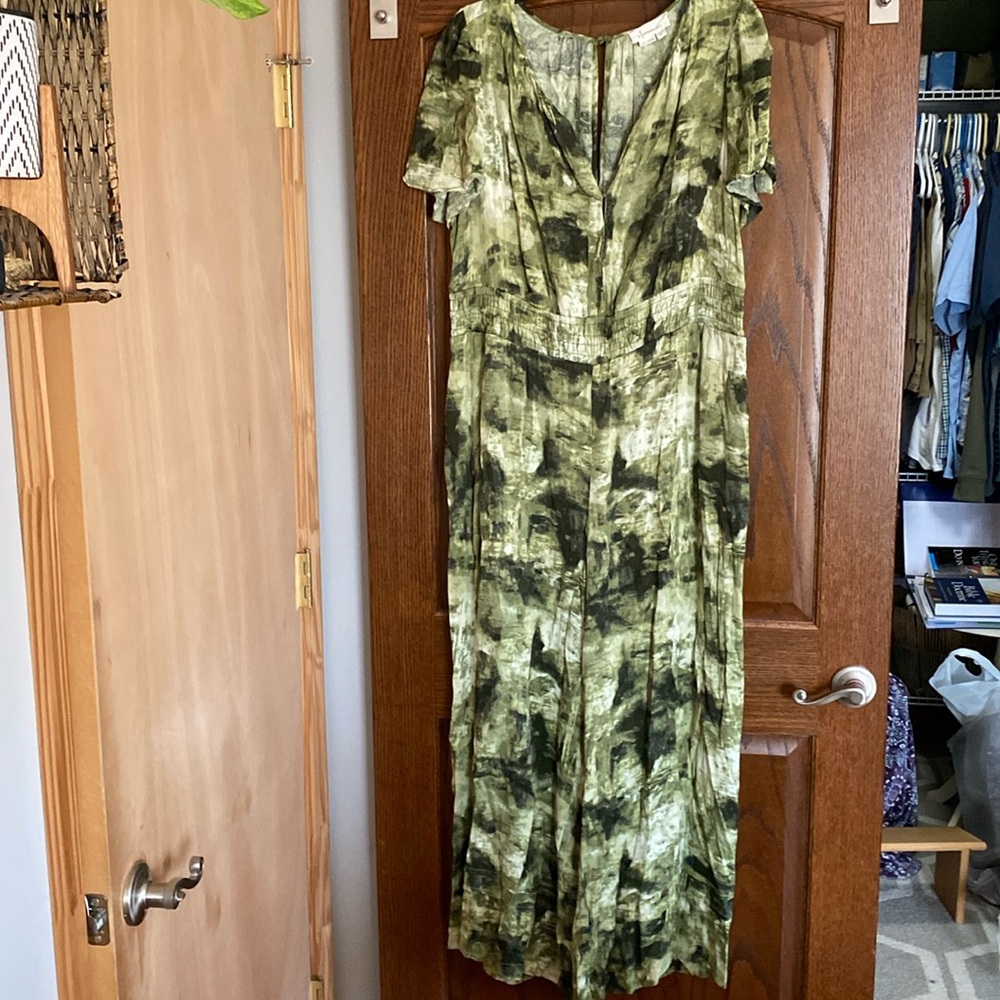 Anthropologie Green wide leg Jumpsuit